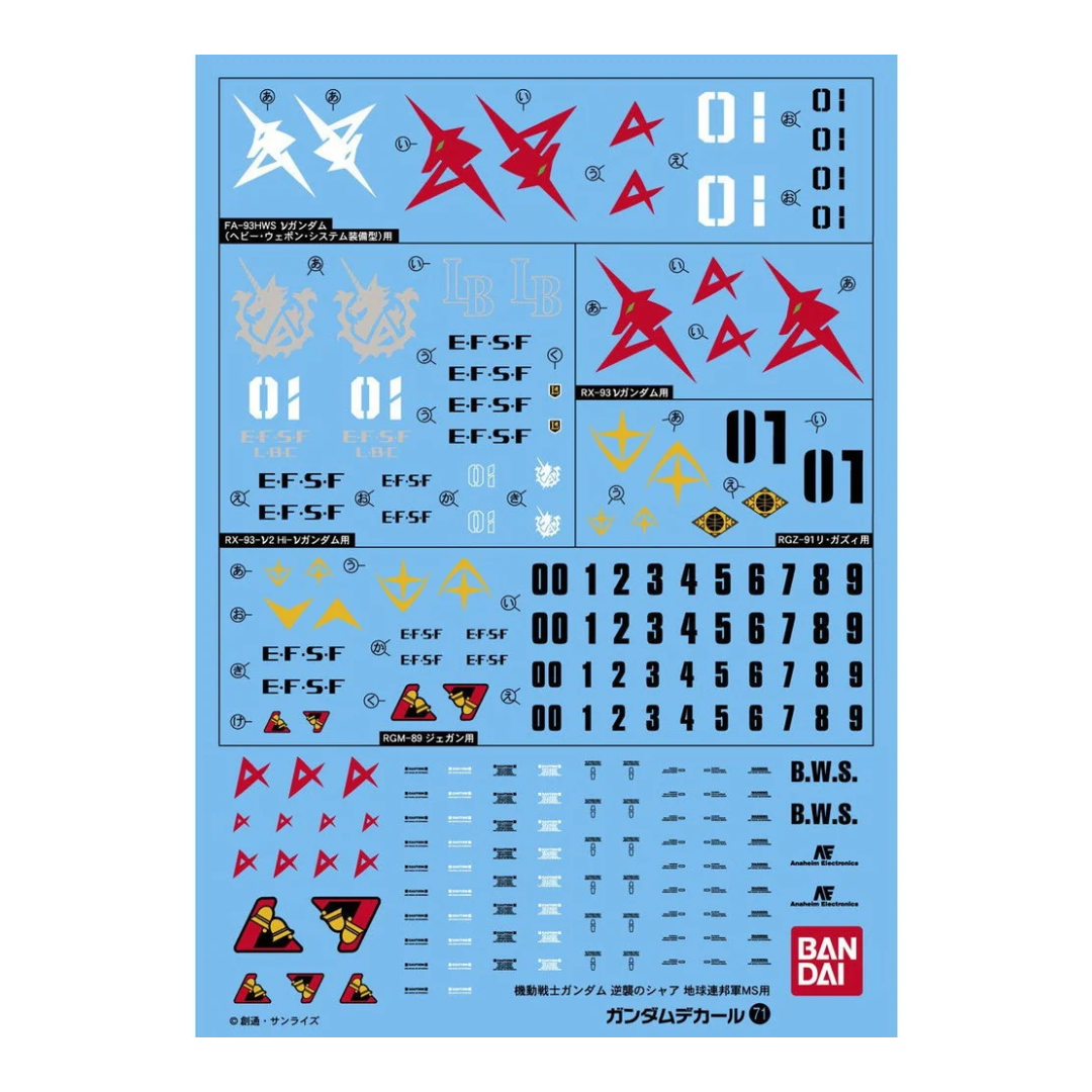 Gundam Decal No.71 Char's Counterattack Earth Federation 1/144