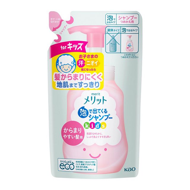 KAO花王- MERIT 慕絲泡沫無矽兒童洗髮水[蜜桃香] 240ml (補充裝)