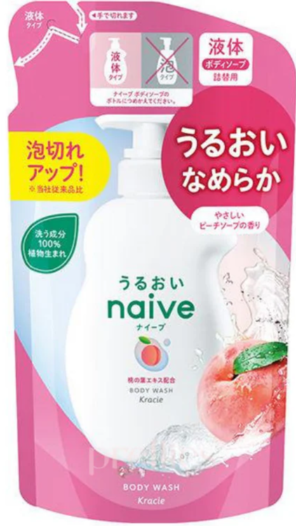 KRACIE- Naïve桃葉精華沐浴乳[粉紅色桃子] 360ml (補充裝)