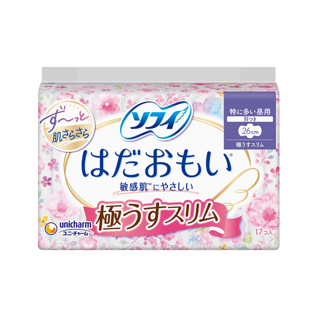 UNICHARM-蘇菲 [溫柔護膚]極薄護翼特長日用衛生巾26cm x17片